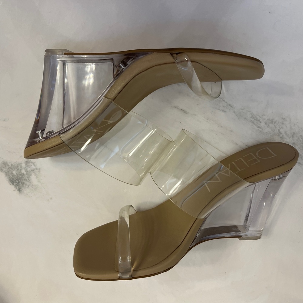 DELTAN Beige Clear Strap Wedge Sandals - Picture 2 of 3